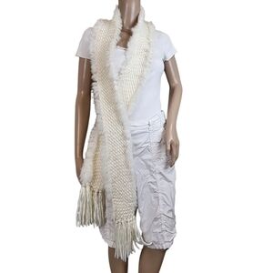 Women's Angora Braided Fringe Knit Scarf White